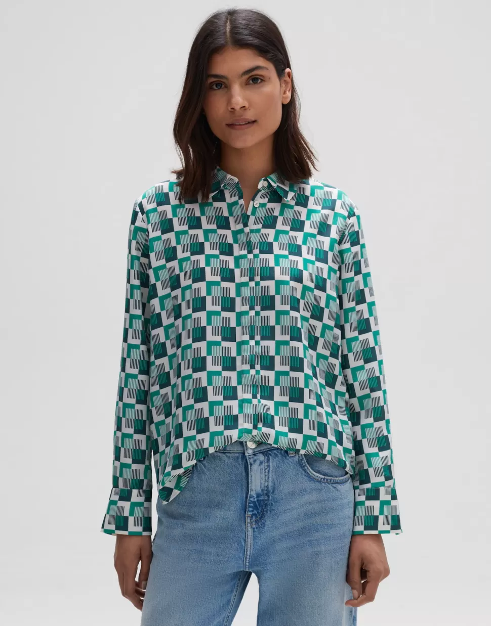 OPUS Fashion Blouses | Blouse Met Print Falkine Retro Deep Teal