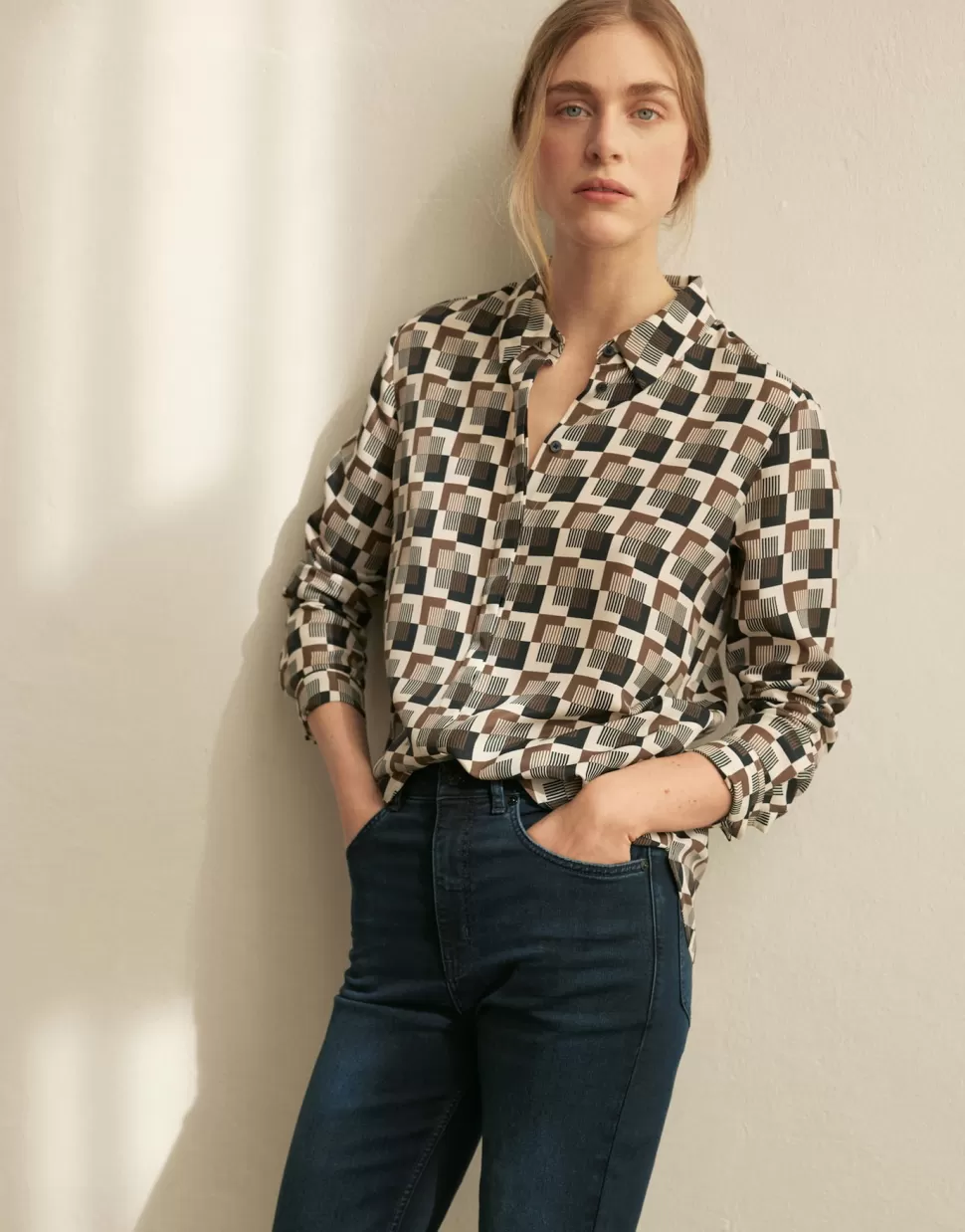 OPUS Fashion Blouses | Blouse Met Print Falkine Retro Coal Blue