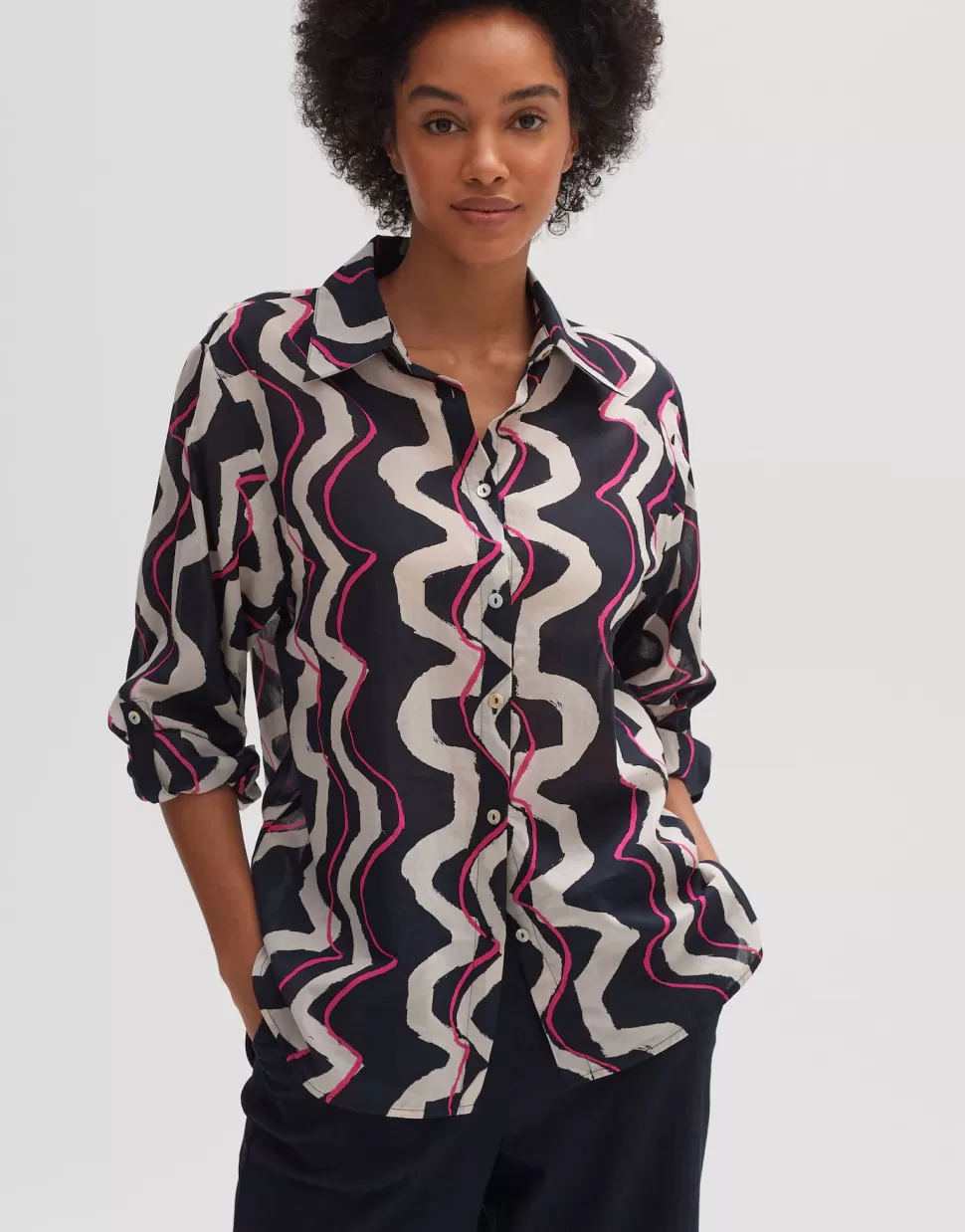 OPUS Fashion Blouses | Blouse Met Print Fumine Wave Coal Blue