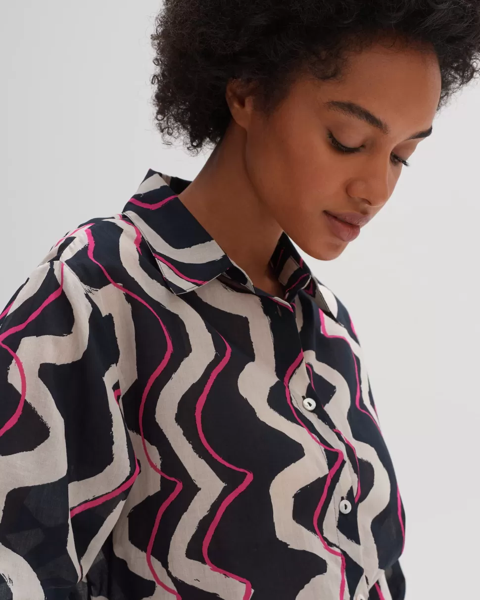 OPUS Fashion Blouses | Blouse Met Print Fumine Wave Coal Blue