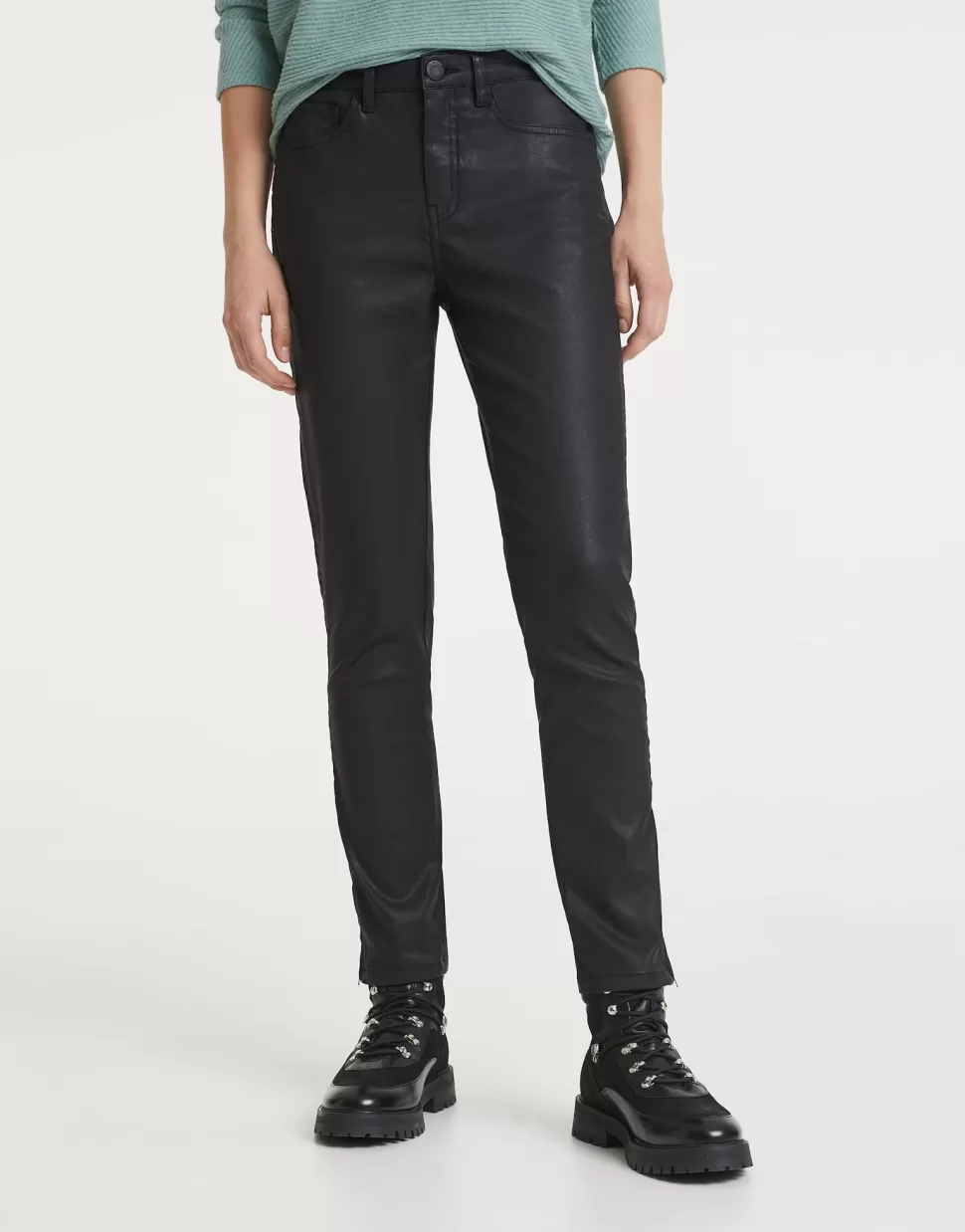 OPUS Fashion Broeken | Coated Jeans Emily Zip Black