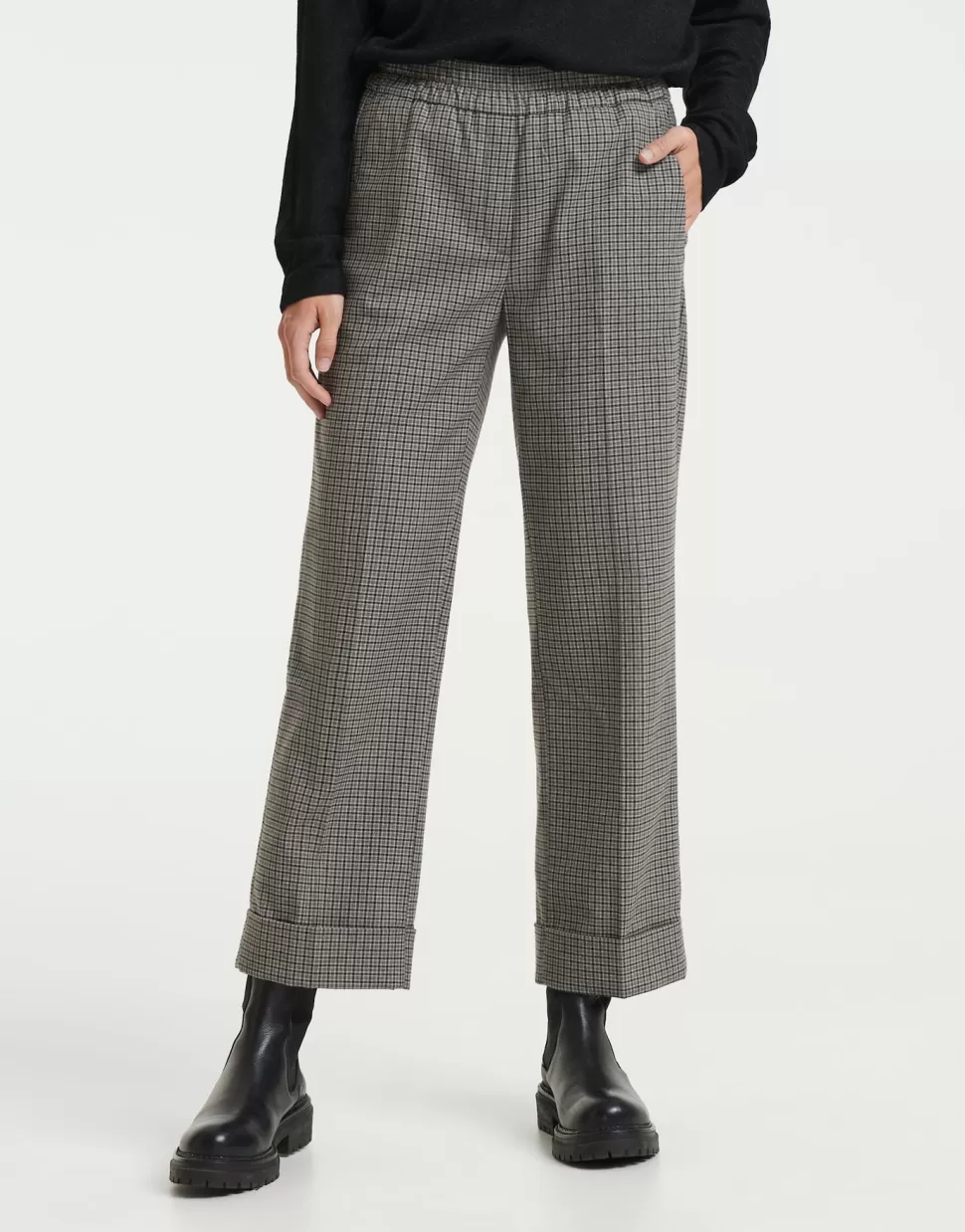 OPUS Fashion Broeken | Stoffen Broek Maikito Check Hazy Fog Melange